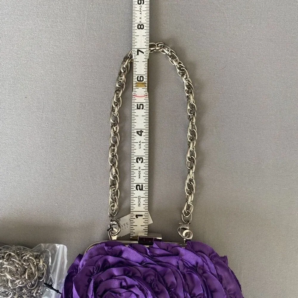 NWT White House Black Market Purple Rosette Floral Clutch Chain Bag Convertible